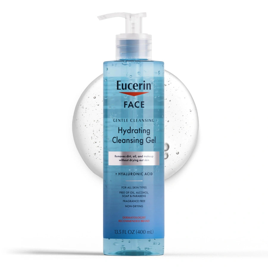 Eucerin Gentle Moisturizing Cleansing Gel, Daily Facial Wash & Makeup Remover with Hyaluronic Acid, 400ml Bottle